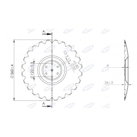 Talerz do agregatu talerzowego, przegięty TYP P, drobnoząbkowany 560 mm, 6 otworowy, grubość 4 mm      Katalog Produkty 