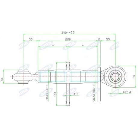 Łącznik centralny kat. 2, 36x3, długość rury 220 mm, zakres pracy: 340-435 mm