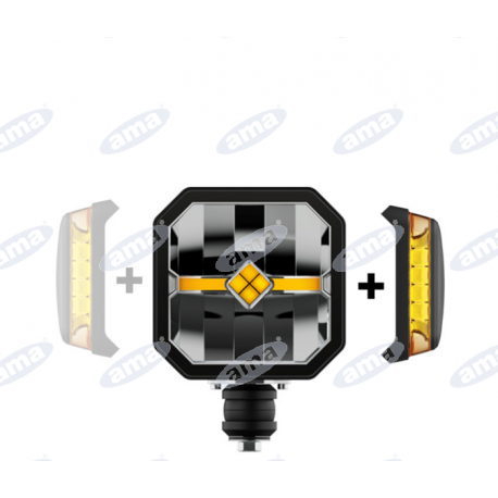 Reflektor LED do pługa śnieżnego z podgrzewaną soczewką oraz demontowalnym kierunkowskazem