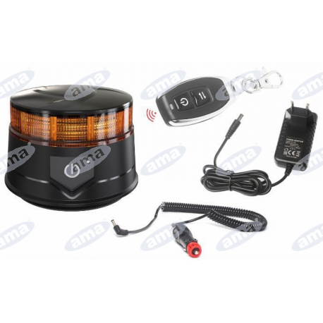 Lampa ostrzegawcza LED 12-24V akumulatorowa montowana na magnes z pilotem zdalnego sterowania 