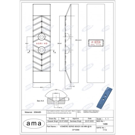 Dłuto grządzieli Ripper 355x80x27,5mm
